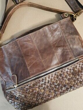AMERI LEATHER Gorgeous Woven Leather Bag w-Crossbody Strap Brown Cowgirl Tote
